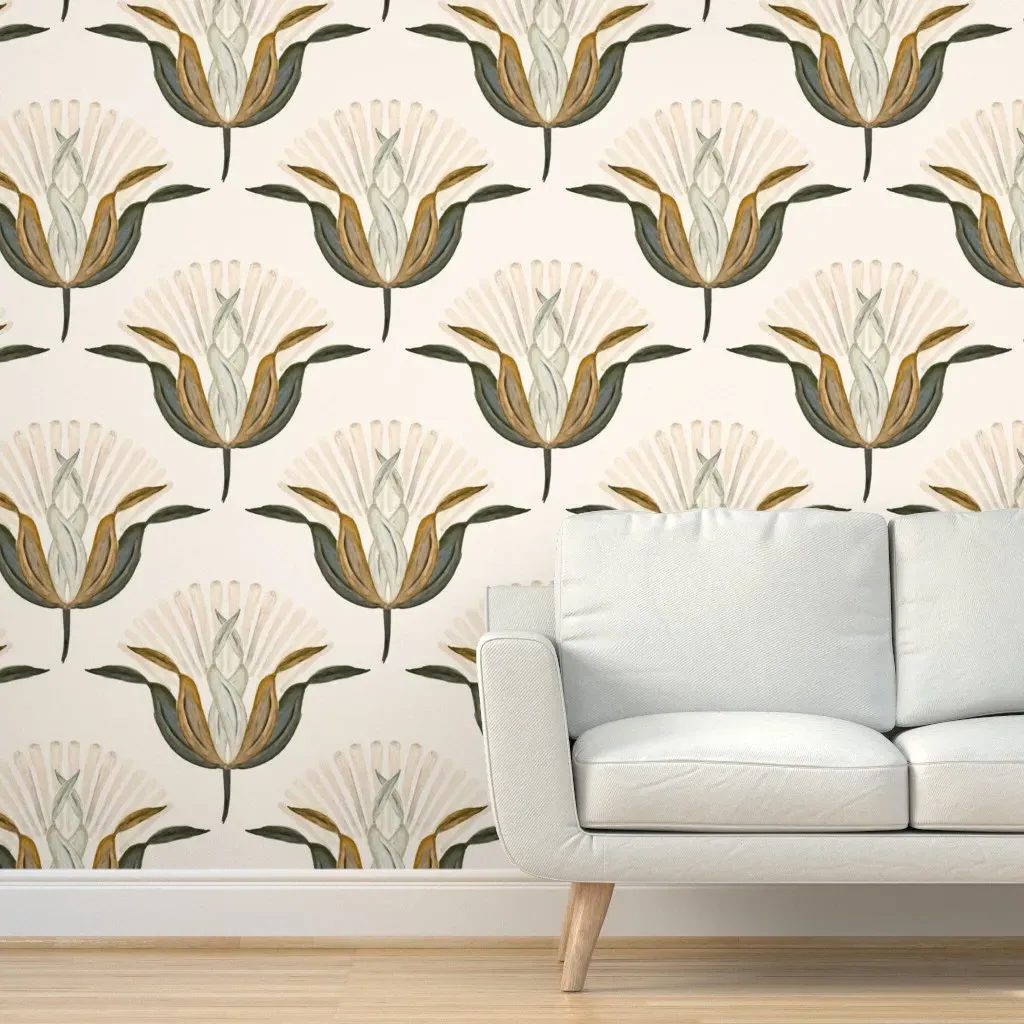 Peel and Stick Lotus Flower Leaves Wallpaper - Beige product