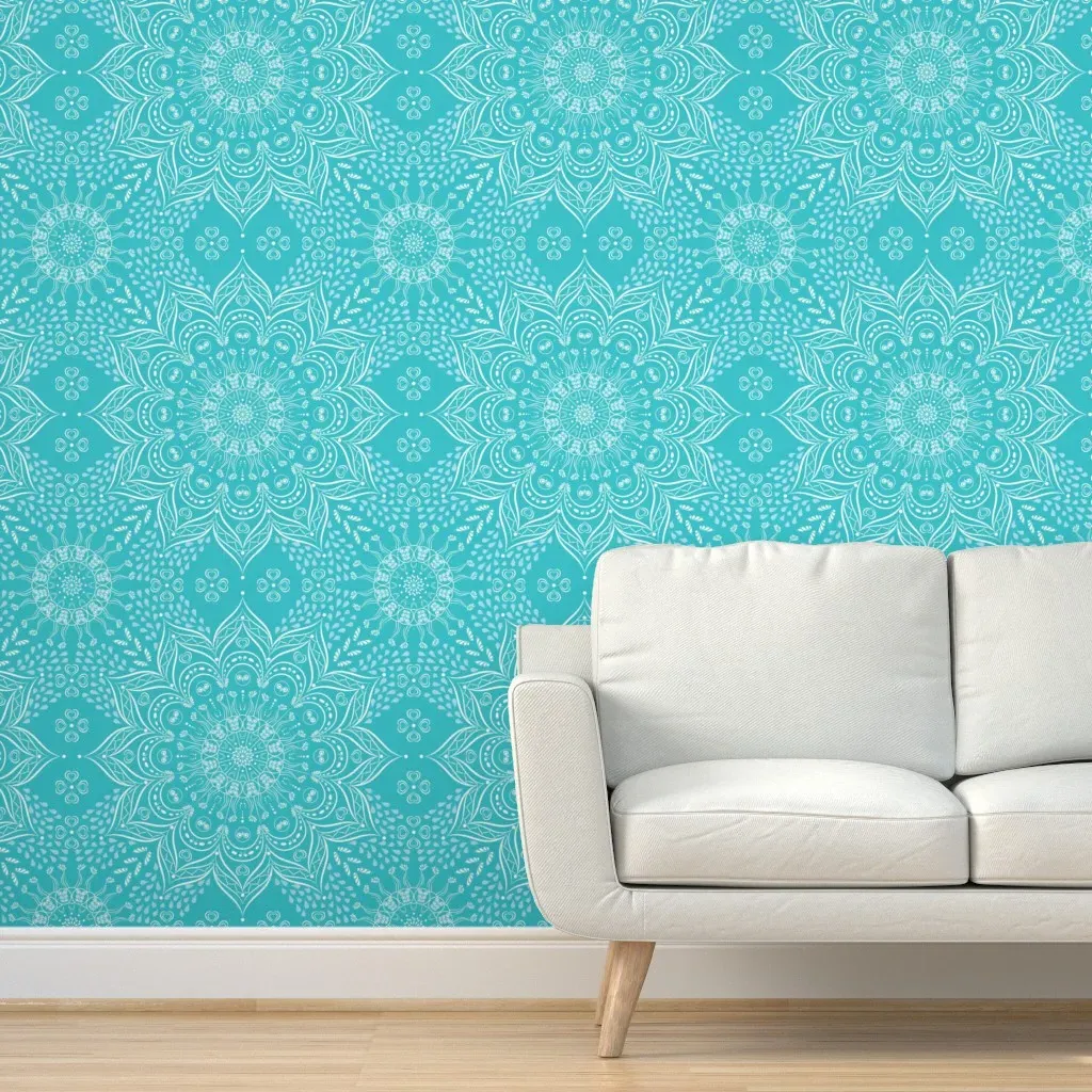 Peel and Stick Mandala Wallpaper - Teal Blue, White product