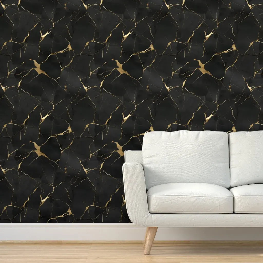 Peel and Stick Marble Foil Wallpaper - Black, Gold product