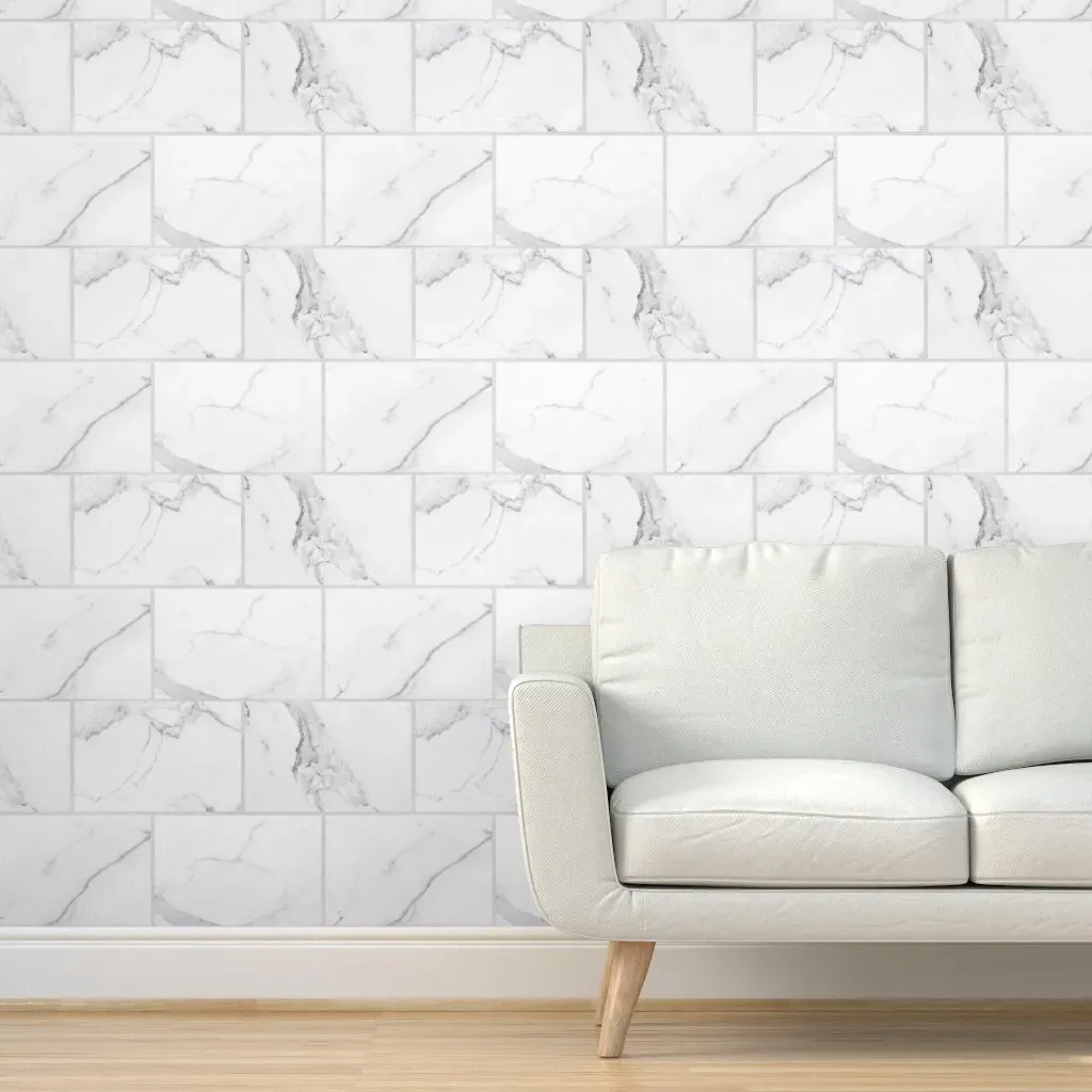 Peel and Stick Marble Tile Wallpaper - Grey, White product
