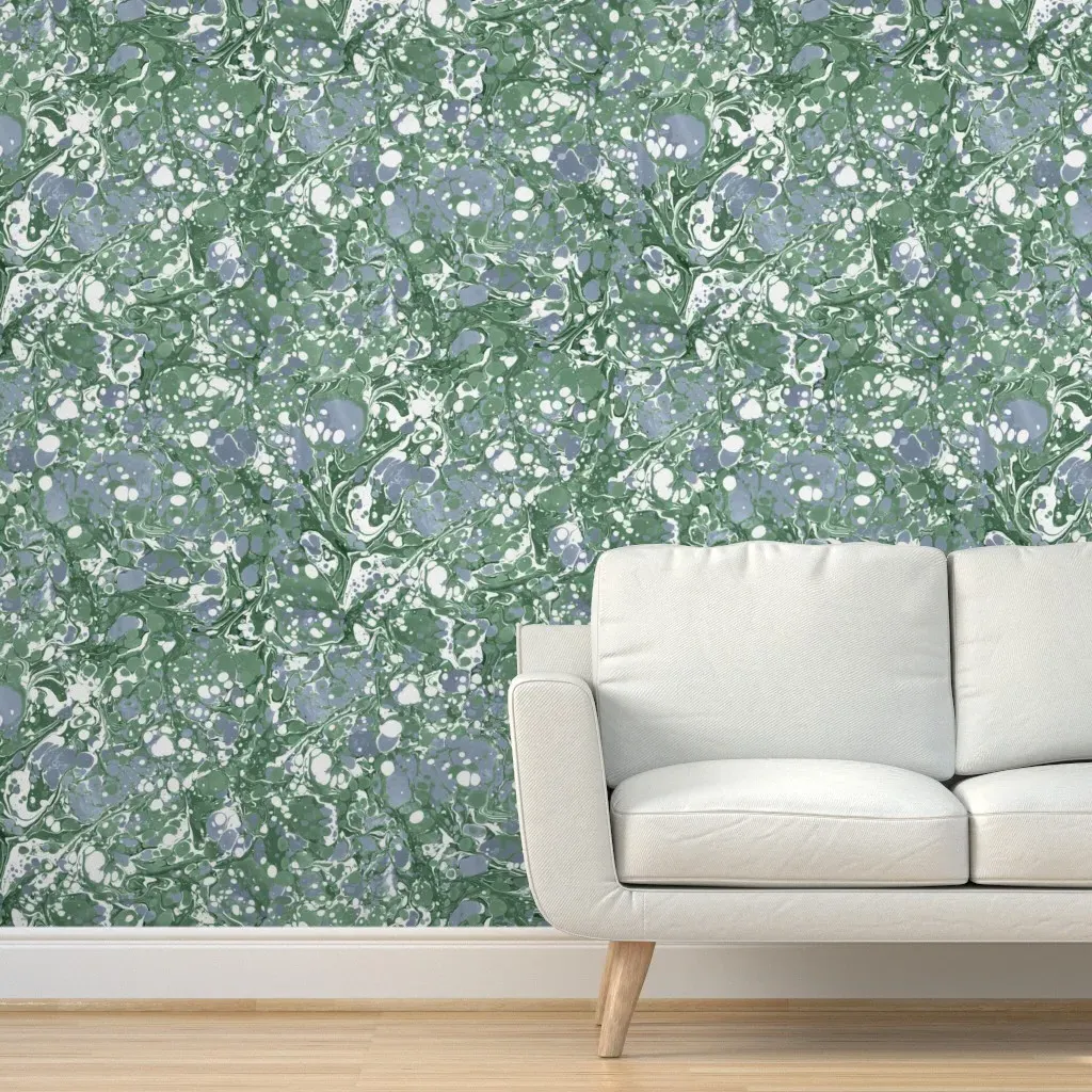 Peel and Stick Marbled Wallpaper - Indigo, Sage Green product