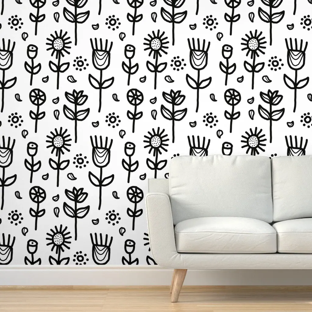 Peel and Stick Meadow Doodle Wallpaper - Black, White product