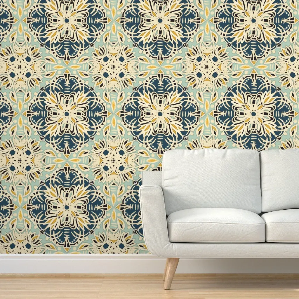 Peel and Stick Medallion Wallpaper - Teal, Cream product