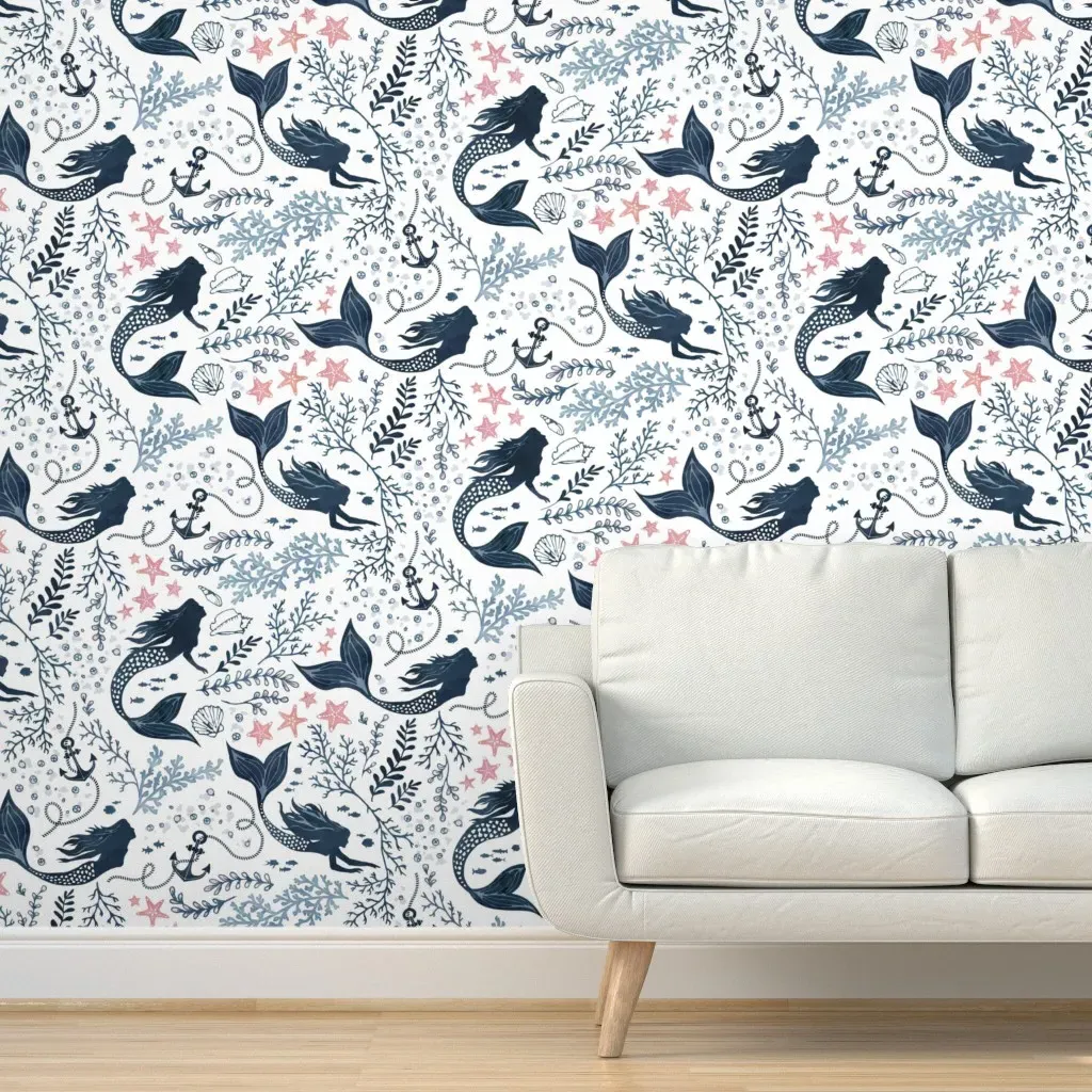 Peel and Stick Mermaid Ocean Removable Wallpaper - Navy Blue product