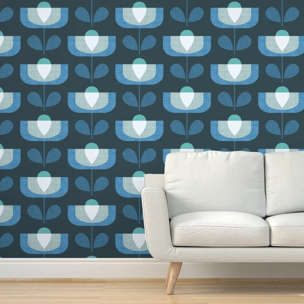 Peel and Stick Mod Blooms Removable Wallpaper - Blue product