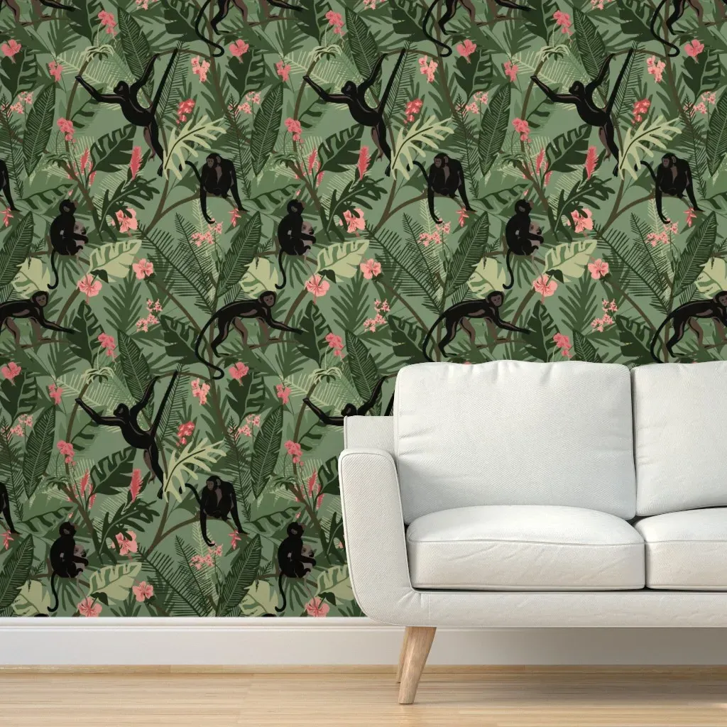 Peel and Stick Monkey Print Wallpaper - Green product