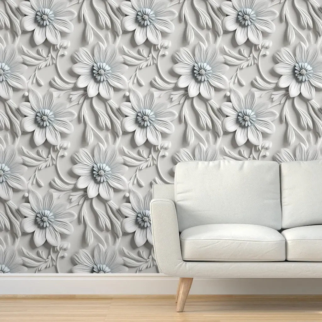 Peel and Stick Monochrome White Daisies Wallpaper - White product