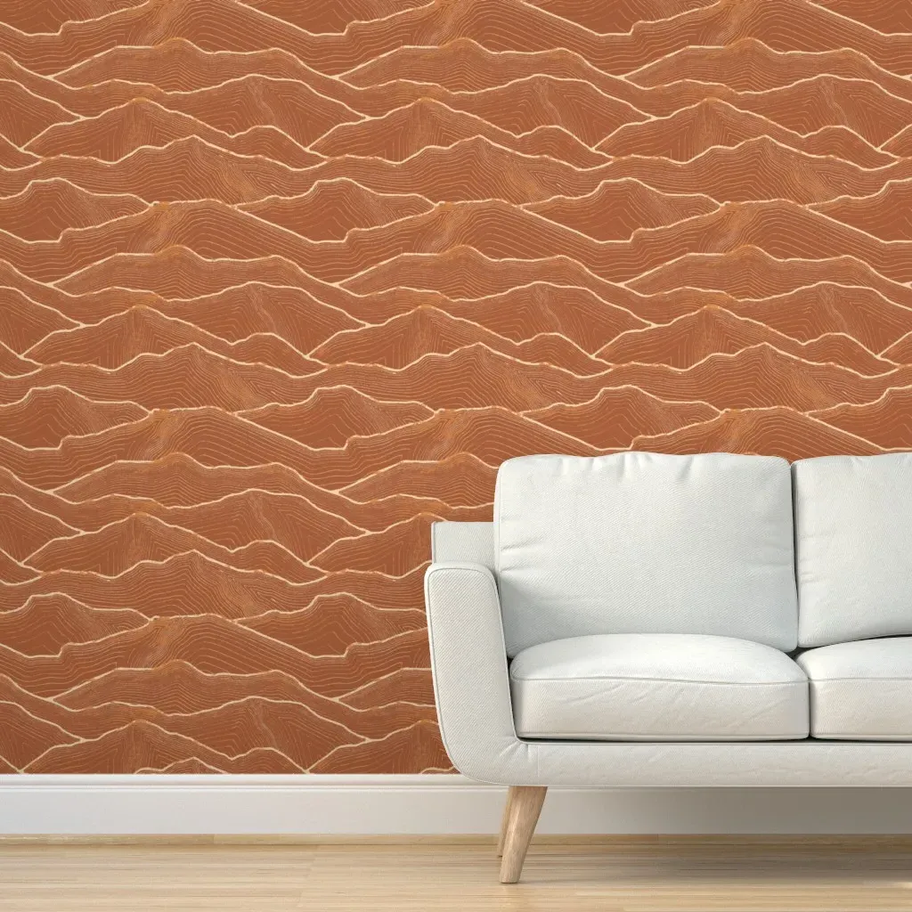 Peel and Stick Mountain Lines Wallpaper - Terracotta product