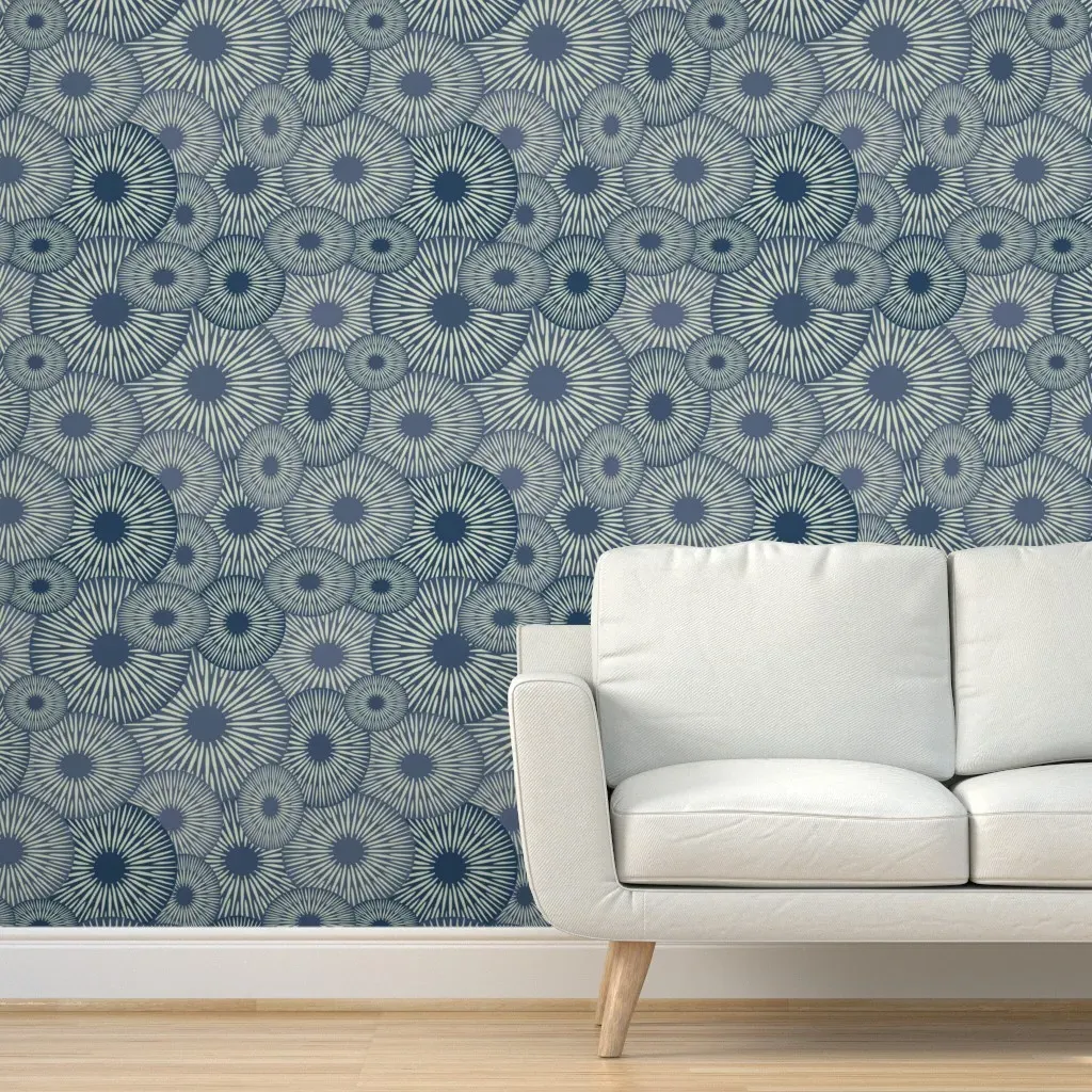 Peel and Stick Mushroom Print Removable Wallpaper - Dusty Blue product