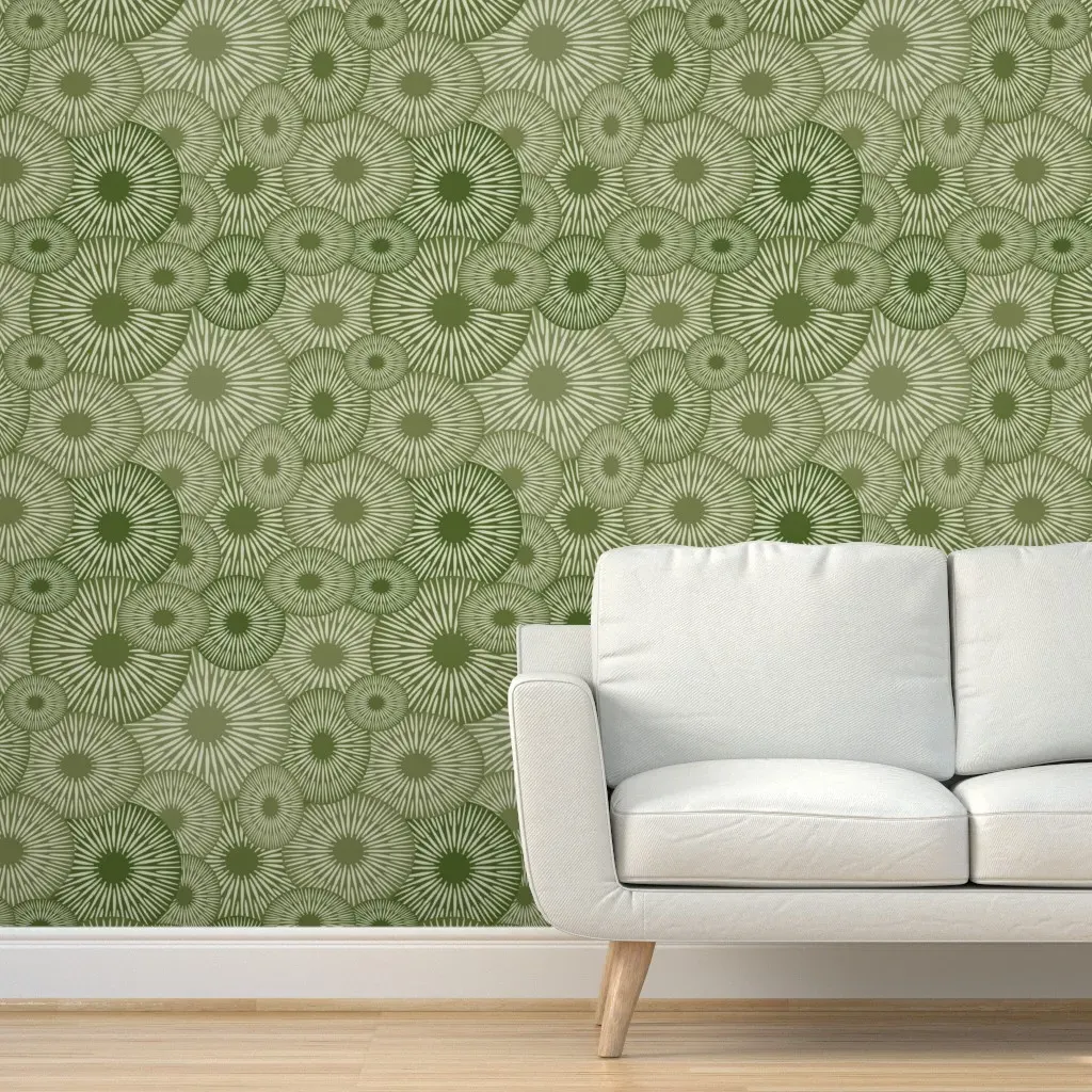 Peel and Stick Mushroom Print Removable Wallpaper - Olive Green product