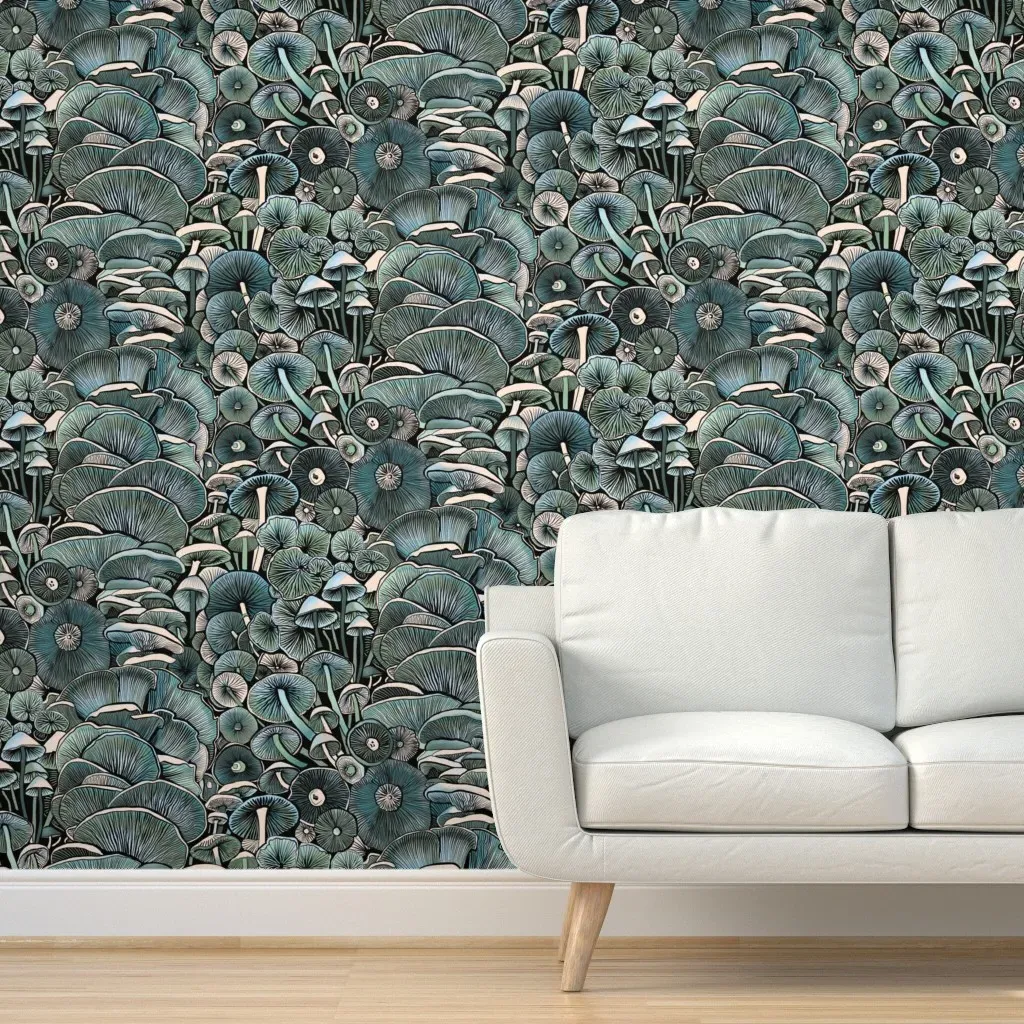Peel and Stick Mushroom Wallpaper Removable - Teal product