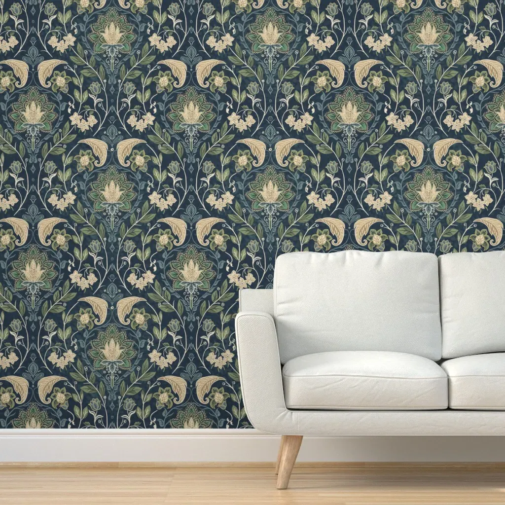 Peel and Stick Muted Paisley Removable Wallpaper - Teal product