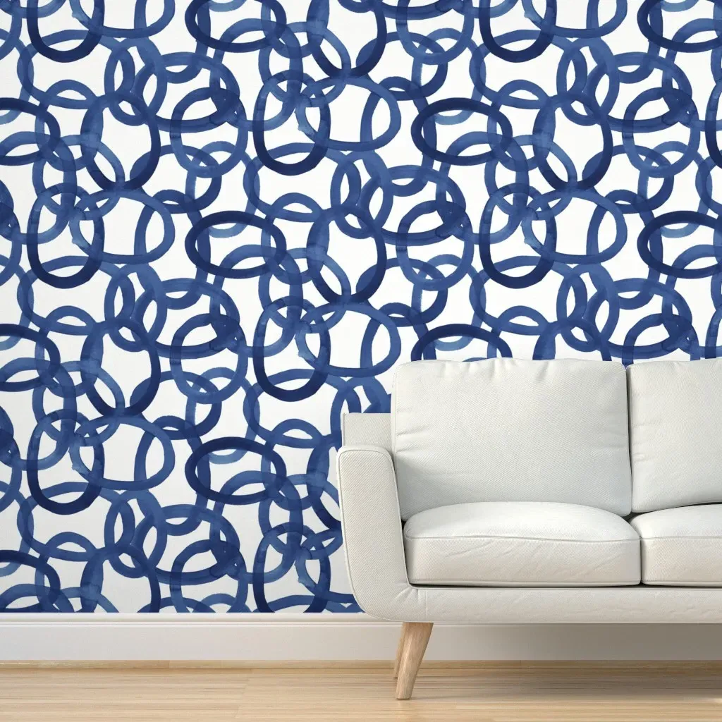 Peel and Stick Navy Circles Removable Wallpaper - Blue, White product