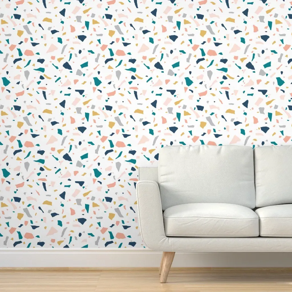 Peel and Stick Neutral Terrazzo Wallpaper - White, Pink, Blue product