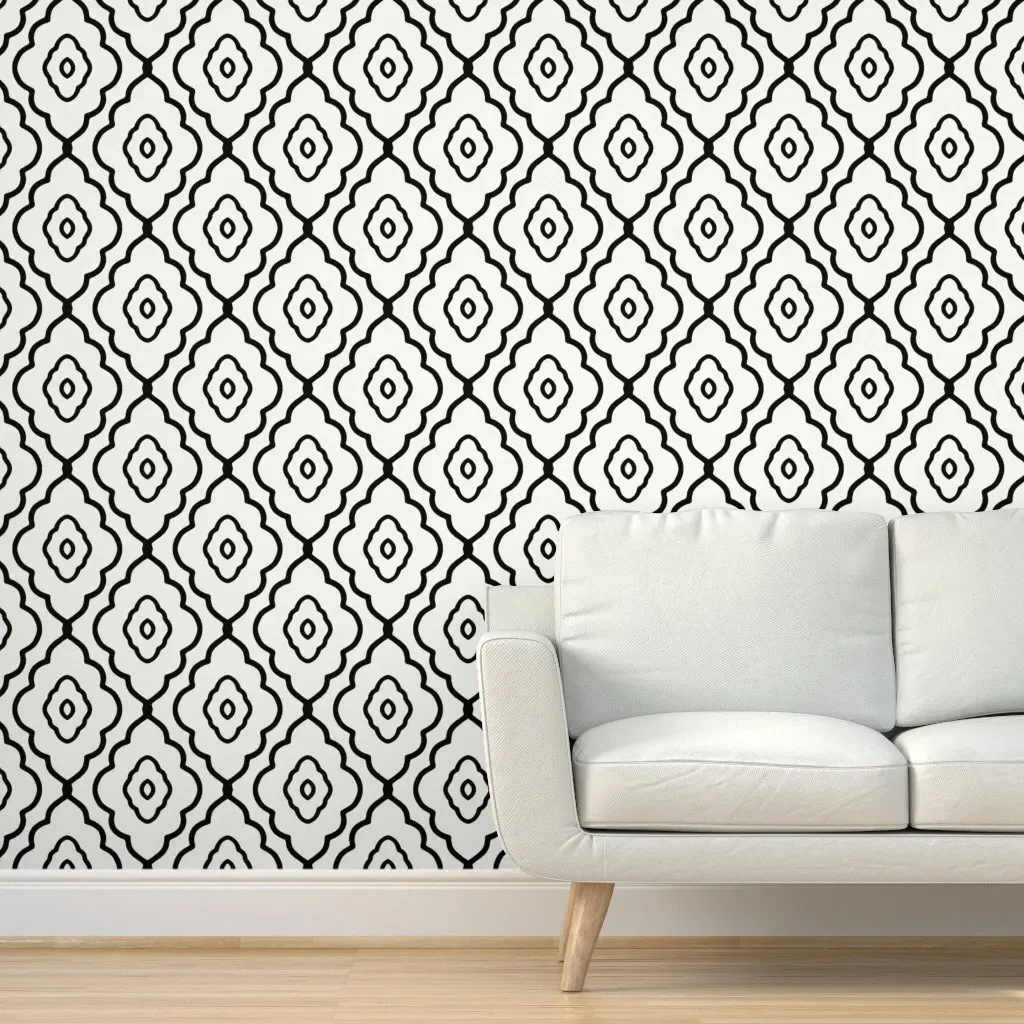 Peel and Stick Ogee Removable Wallpaper - Black and White product