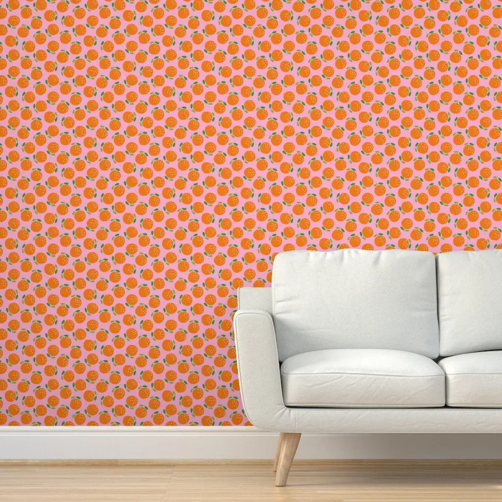 Peel and Stick Oranges on Pink Wallpaper - Orange product
