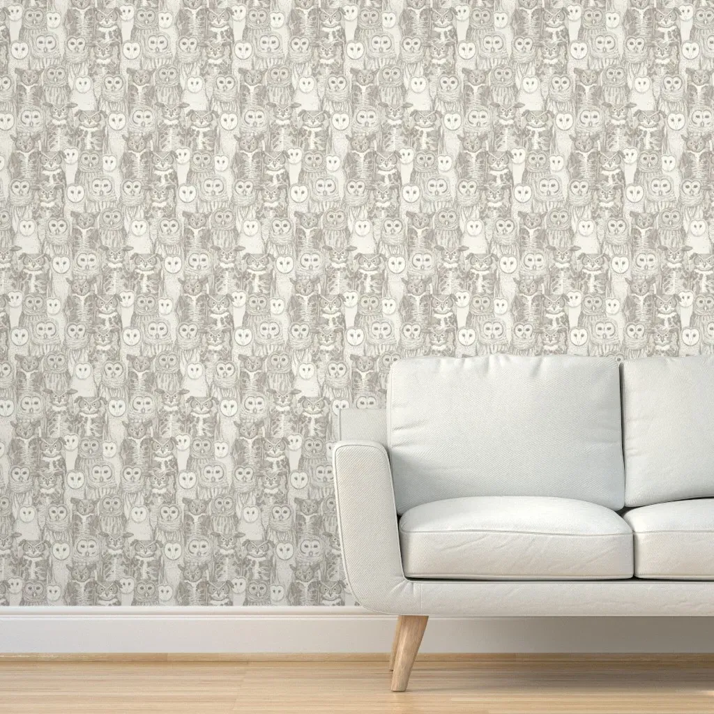 Peel and Stick Owls Print Wallpaper - Light Gray product