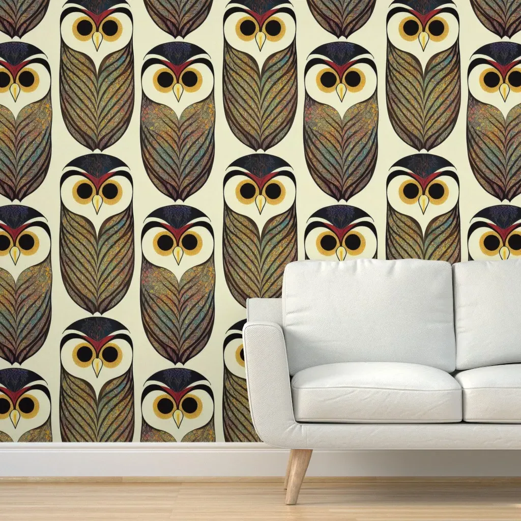 Peel and Stick Owls Removable Wallpaper - Brown product