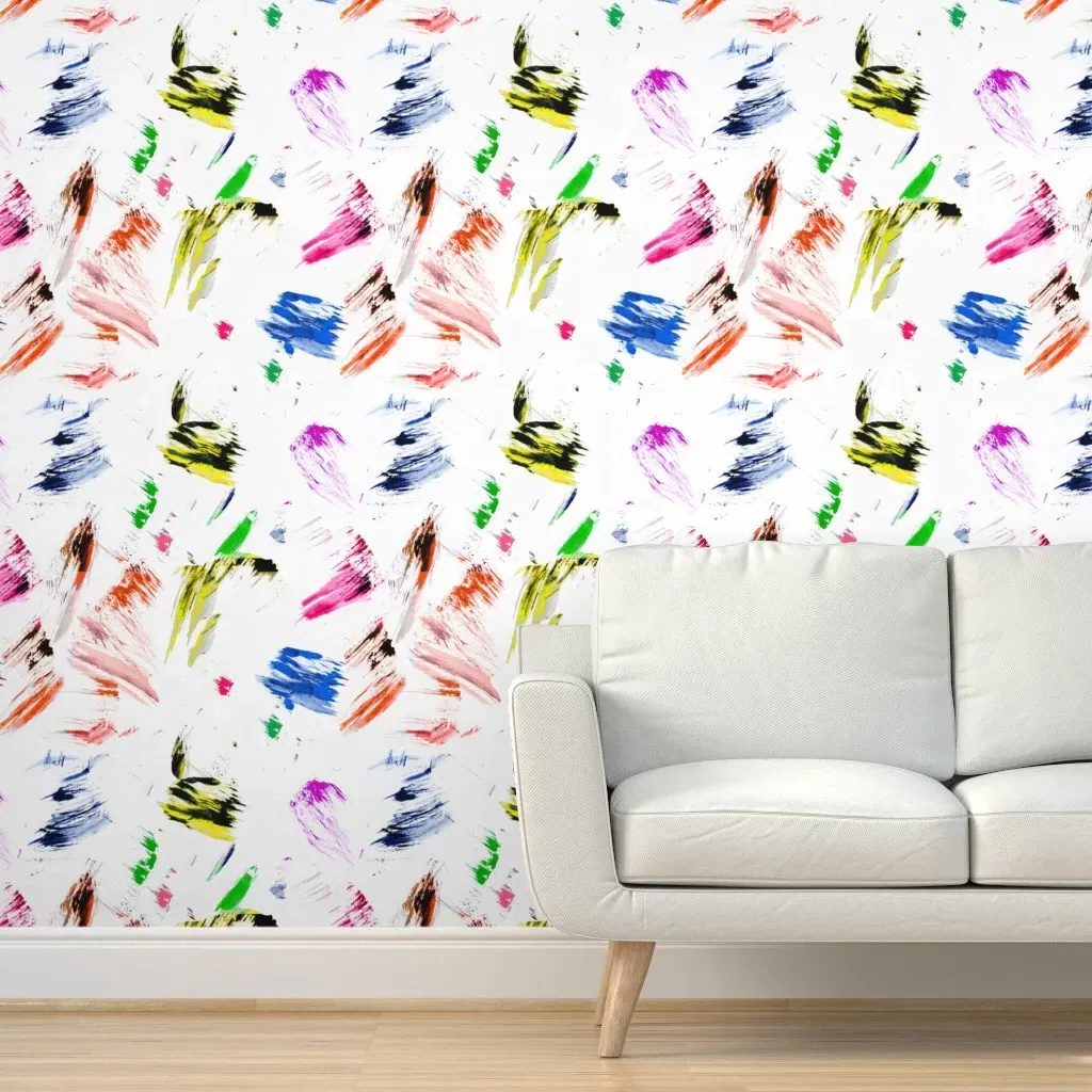 Peel and Stick Paint Brush Splatter Wallpaper - Blue, Pink product
