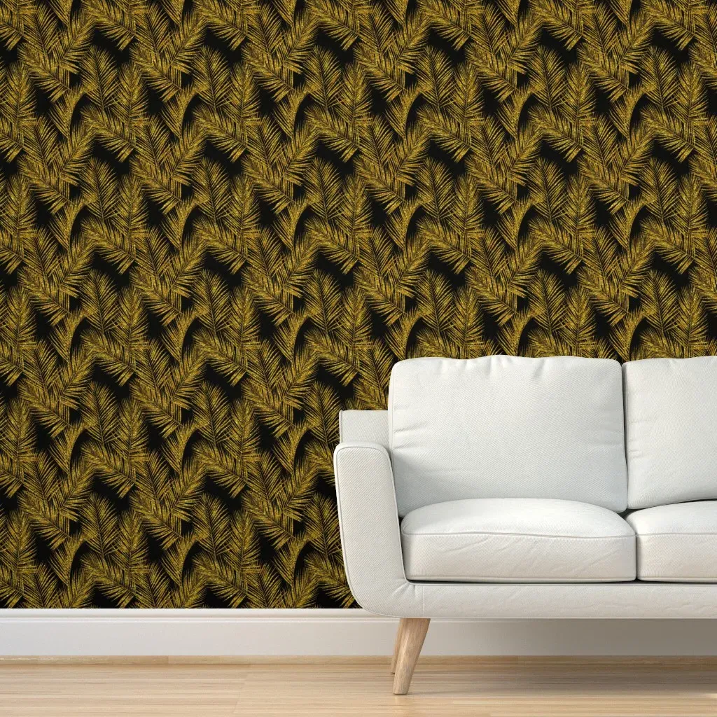 Peel and Stick Palm Leaves Wallpaper - Gold, Glitter product