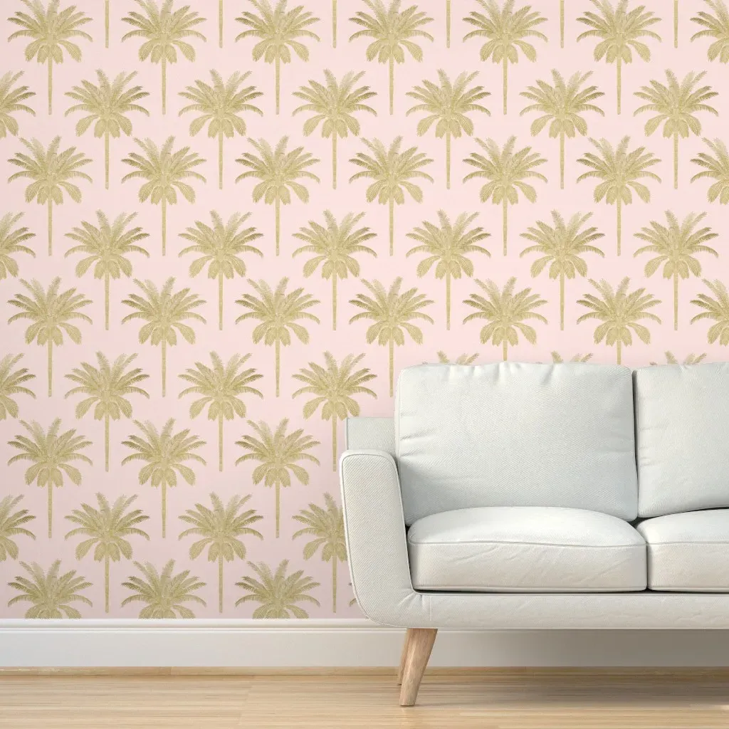 Peel and Stick Palm Wallpaper - Gold, Light Pink product