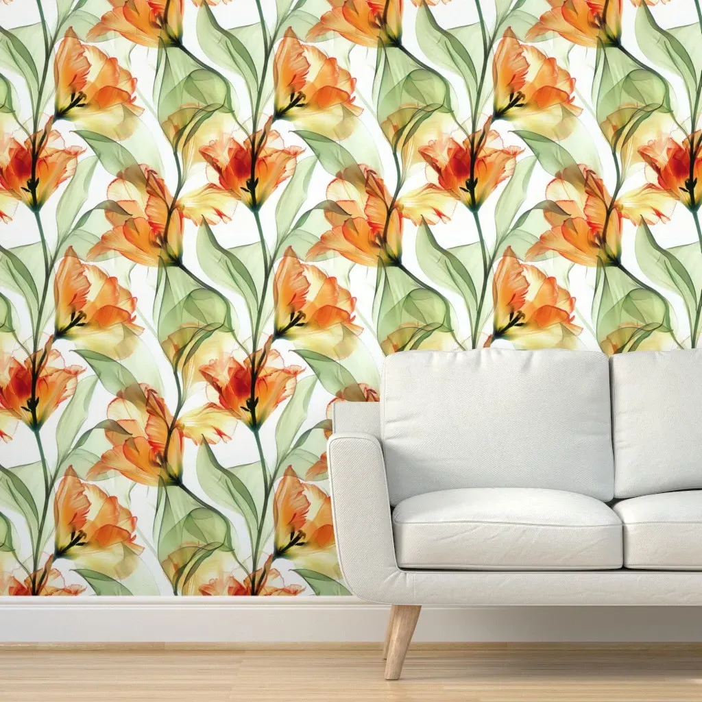 Peel and Stick Parrot Tulips Removable Wallpaper - Orange, White product