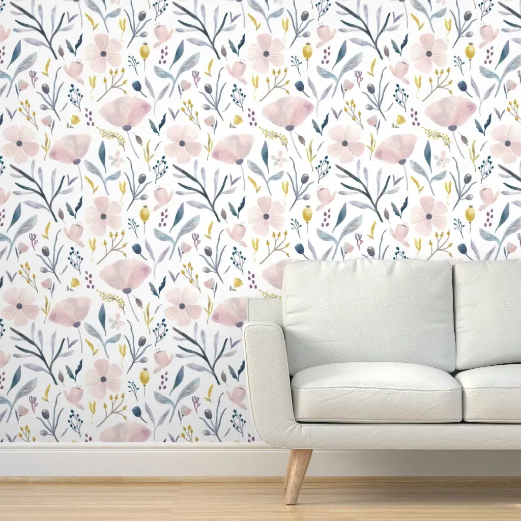 Peel and Stick Pastel Flowers Removable Wallpaper - White, Pink product