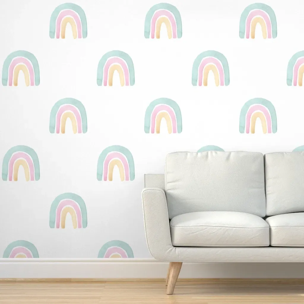Peel and Stick Pastel Pink Rainbows Wallpaper - Removable product