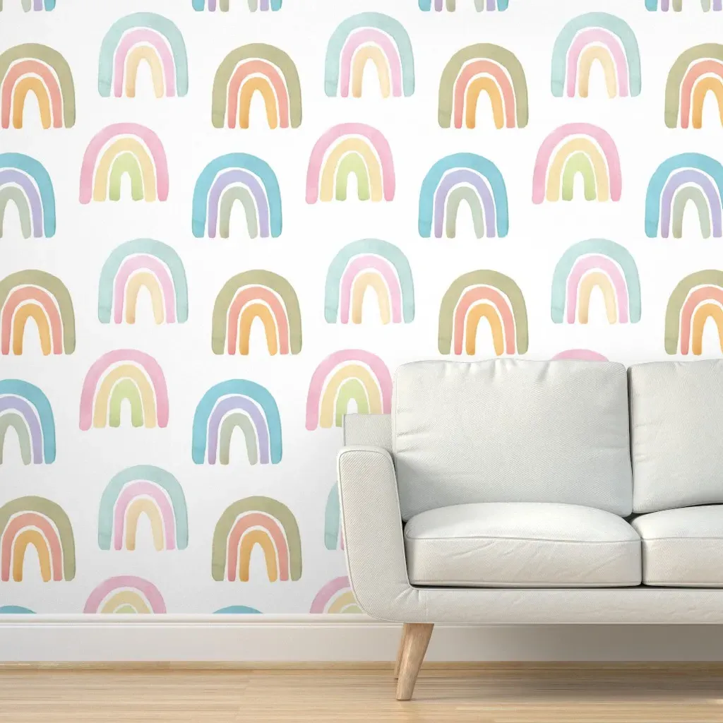 Peel and Stick Pastel Rainbows Wallpaper - White, Gray, Turquoise product