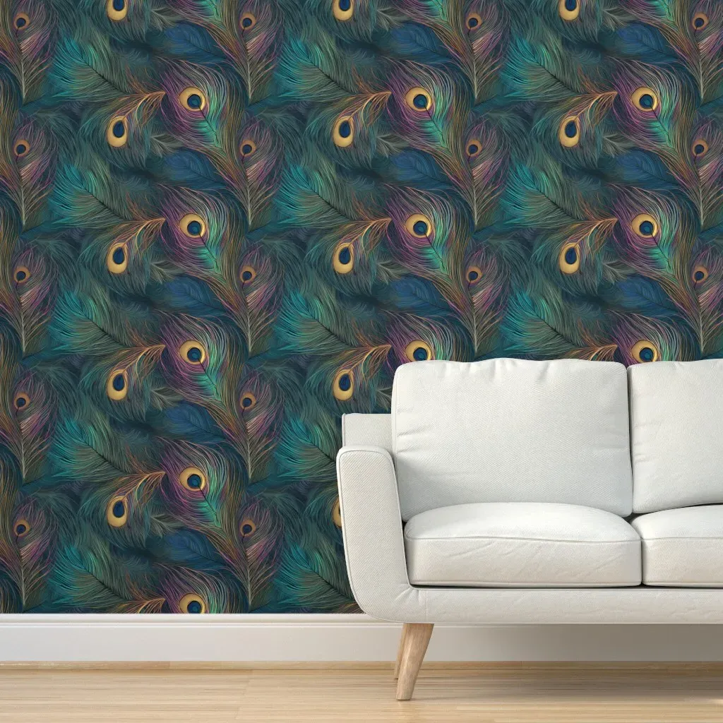 Peel and Stick Peacock Feather Wallpaper - Teal product