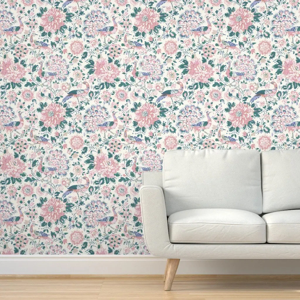 Peel and Stick Peacock Removable Wallpaper - Pink product