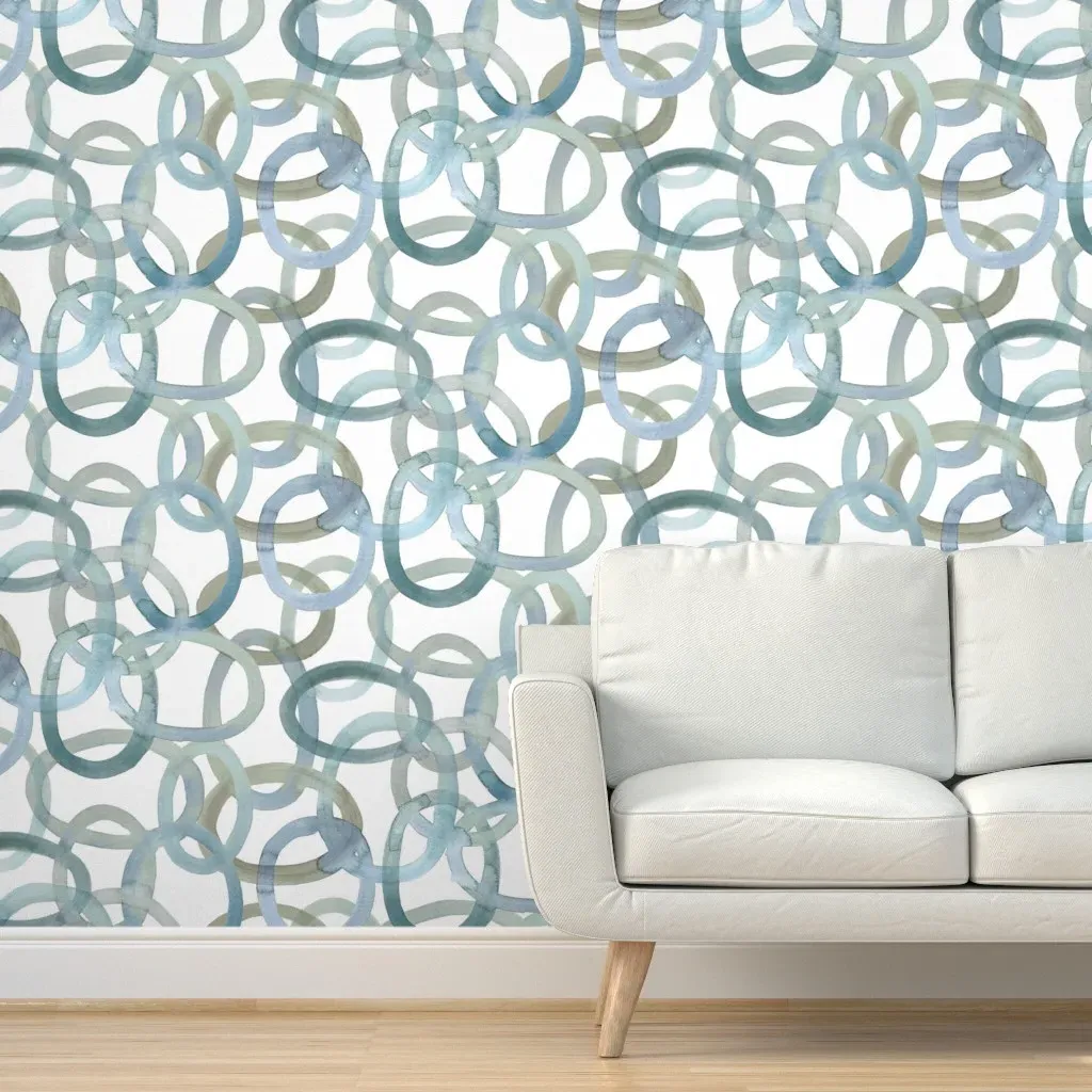 Peel and Stick Peacock Rings Wallpaper - Khaki Blue product