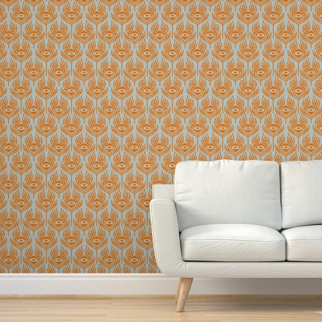Peel and Stick Peacock Wallpaper - Orange, Grey product