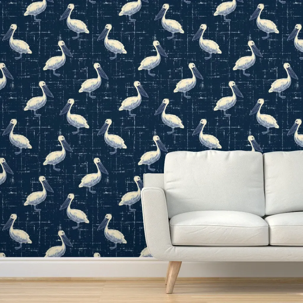 Peel and Stick Pelican Wallpaper - Navy Blue, Watercolor product
