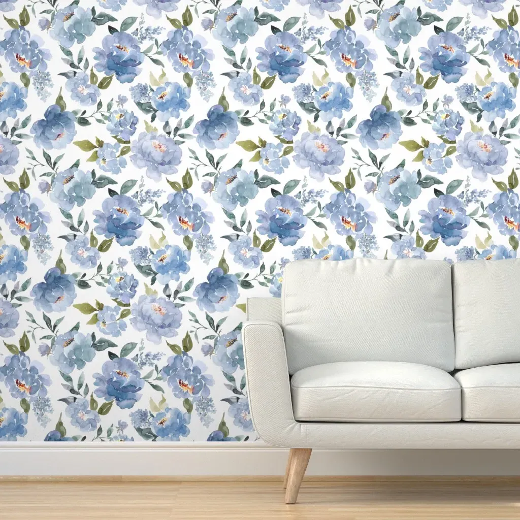 Peel and Stick Peony Floral Wallpaper - Dusty Blue product
