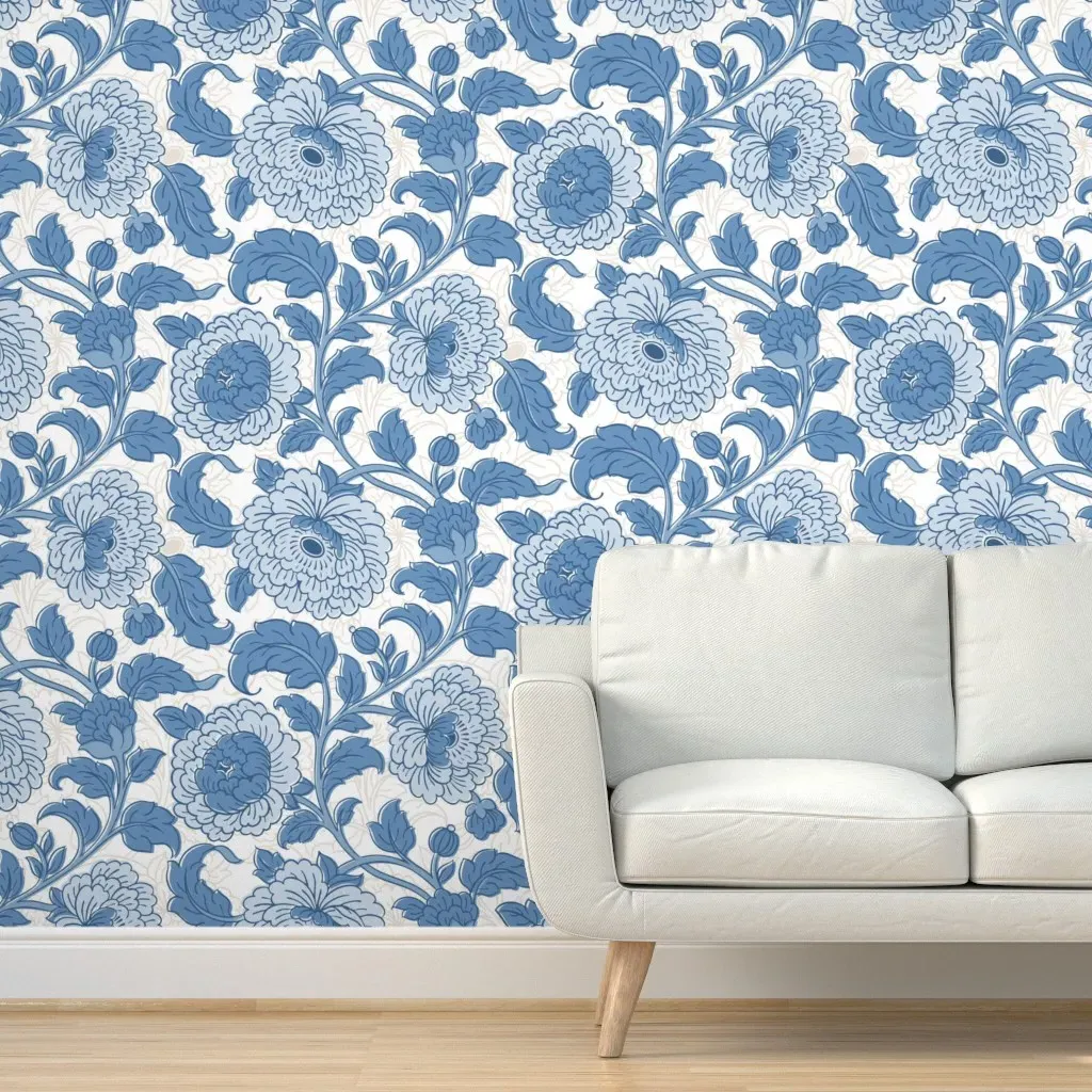 Peel and Stick Peony Flower Trail Wallpaper - Blue product