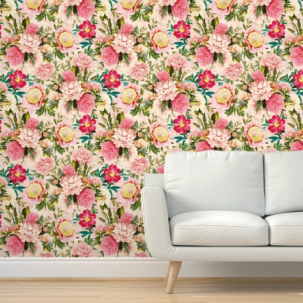 Peel and Stick Peony Rose Garden Wallpaper - Pink product