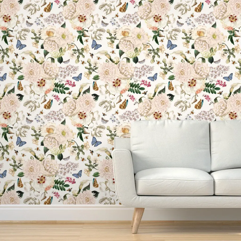 Peel and Stick Peony & Rose Removable Wallpaper - White, Pink product