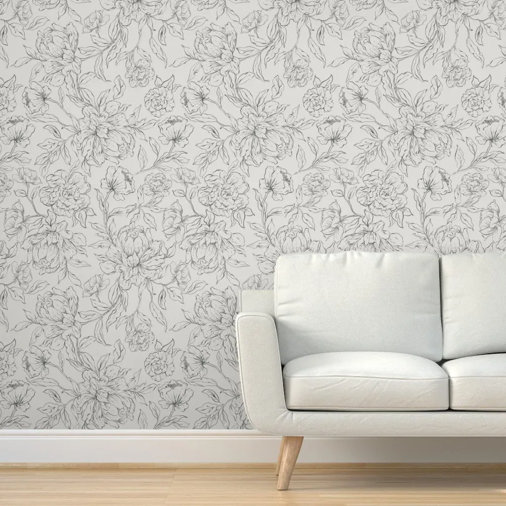 Peel and Stick Peony Wallpaper - Cream, Black product