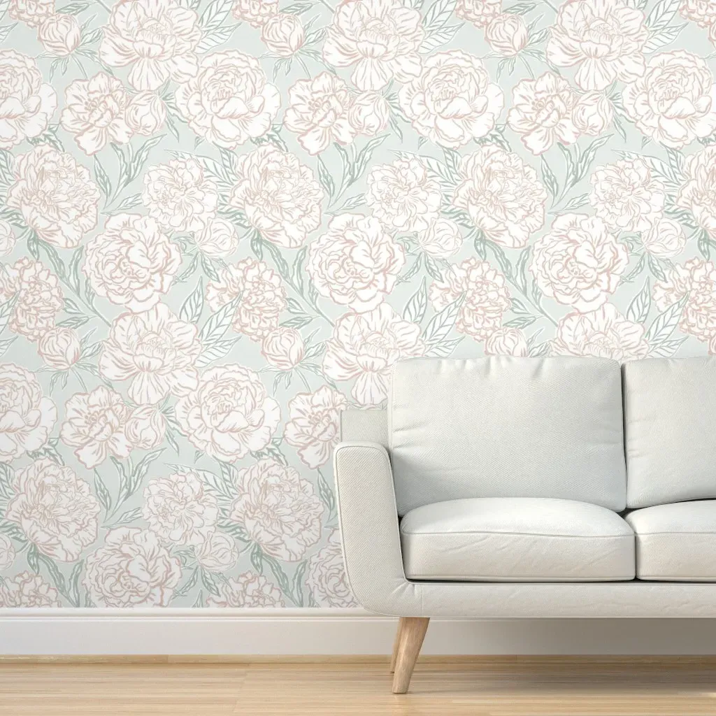 Peel and Stick Peony Wallpaper Removable - Blush Pink product