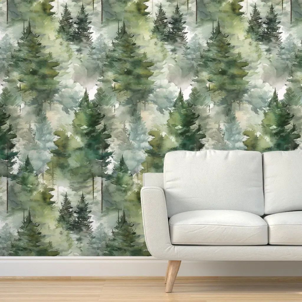 Peel and Stick Pine Tree Forest Wallpaper - Forest Green product