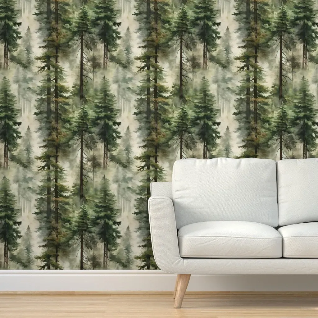 Peel and Stick Pine Trees Forest Wallpaper - Forest Green product