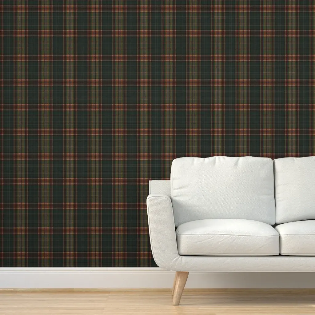 Peel and Stick Plaid Wallpaper Faux Linen Texture - Green product