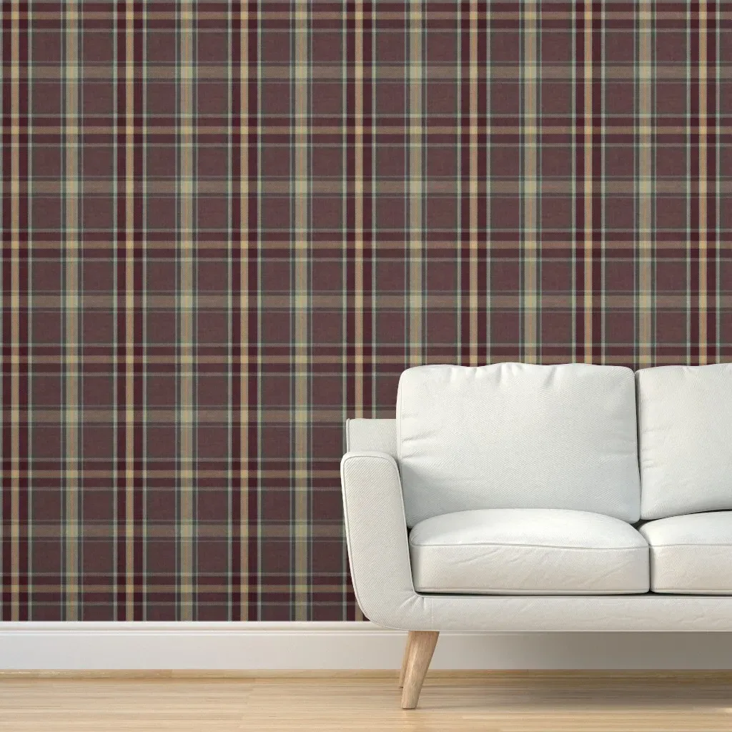 Peel and Stick Plaid Wallpaper - Plum, Forest Green, Golden Yellow product
