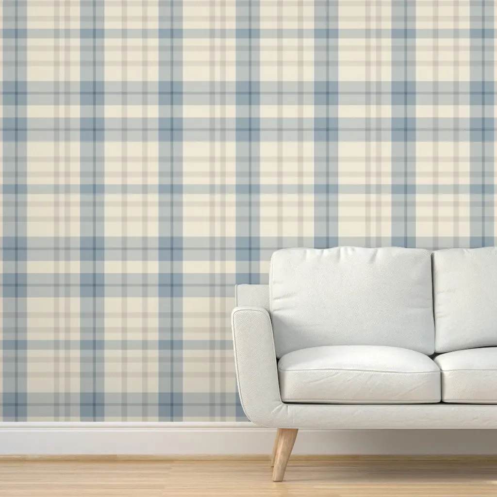 Peel and Stick Plaid Wallpaper Removable - Denim Blue product