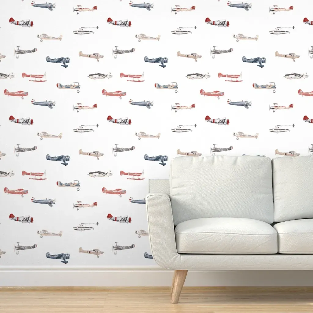 Peel and Stick Planes Wallpaper - Red, White and Blue product