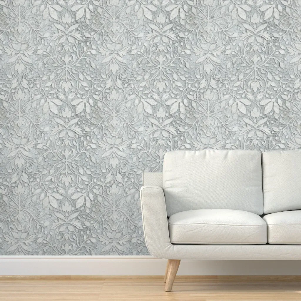 Peel and Stick Plaster Relief Damask Wallpaper - Gray product