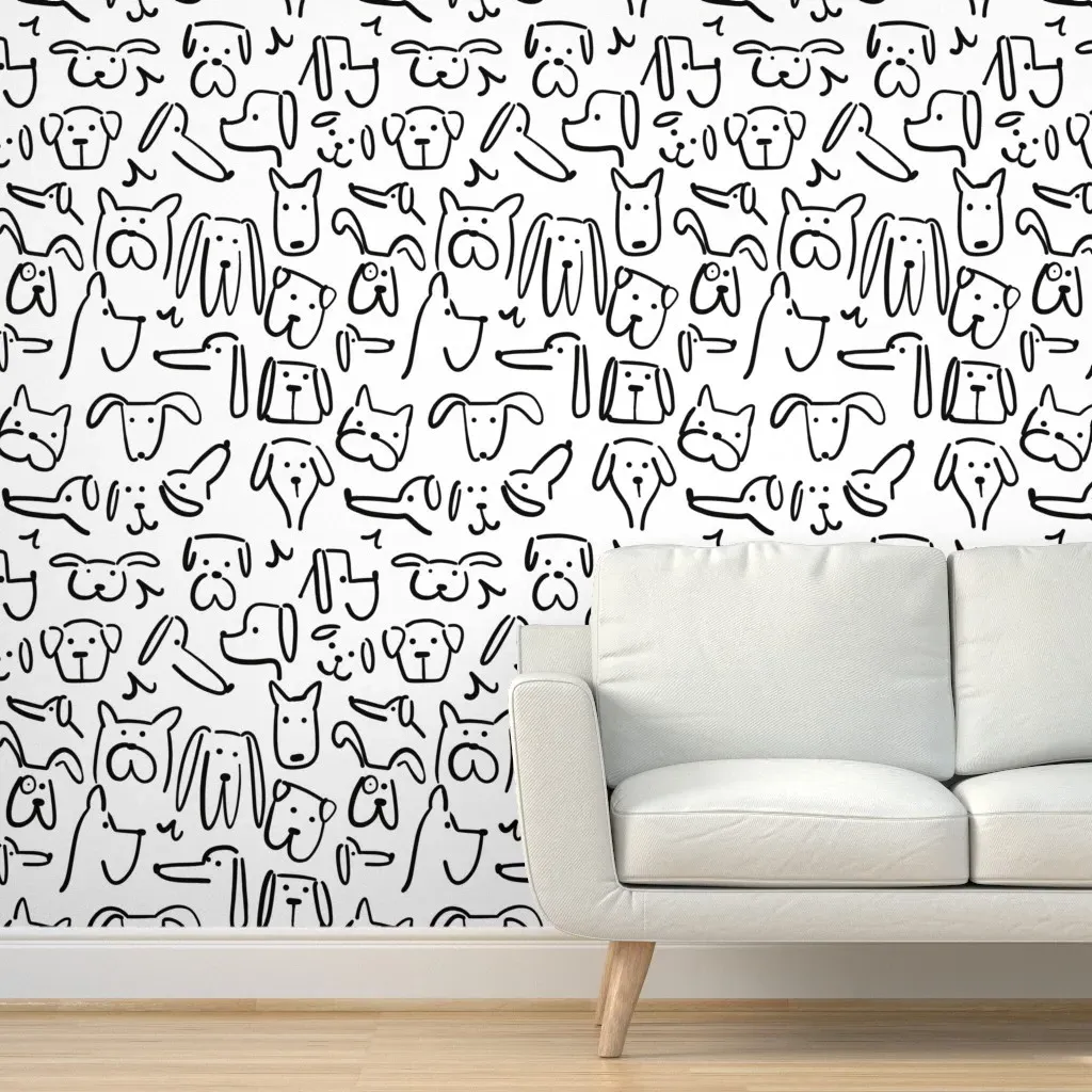 Peel and Stick Playful Pups Removable Wallpaper - White, Black product