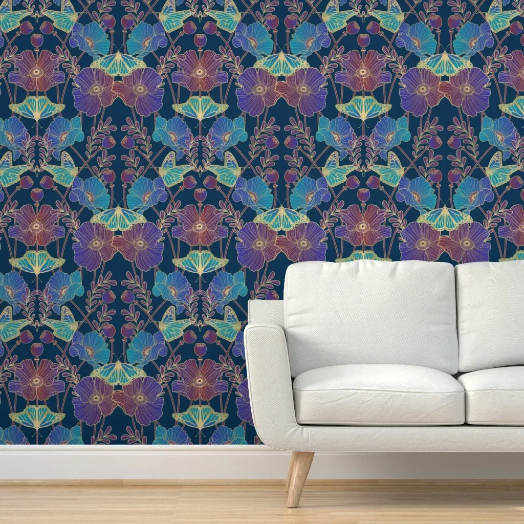 Peel and Stick Poppy Art Nouveau Wallpaper - Purple product