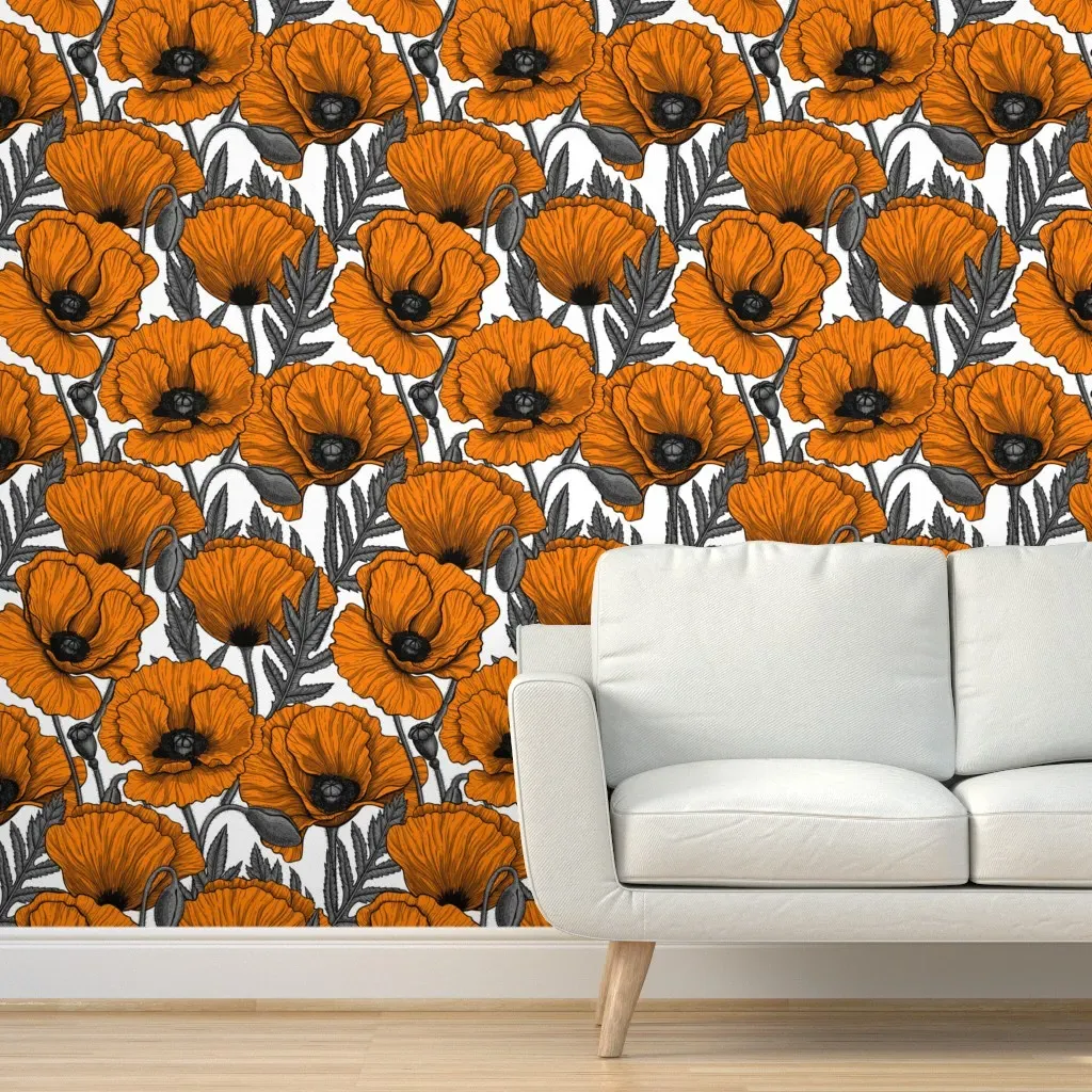 Peel and Stick Poppy Garden Wallpaper - Orange product
